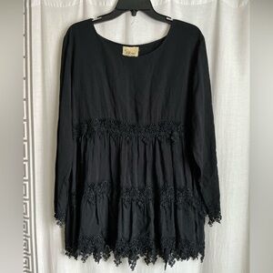 R.o.n.a Vintage Black Lace Trim Blouse